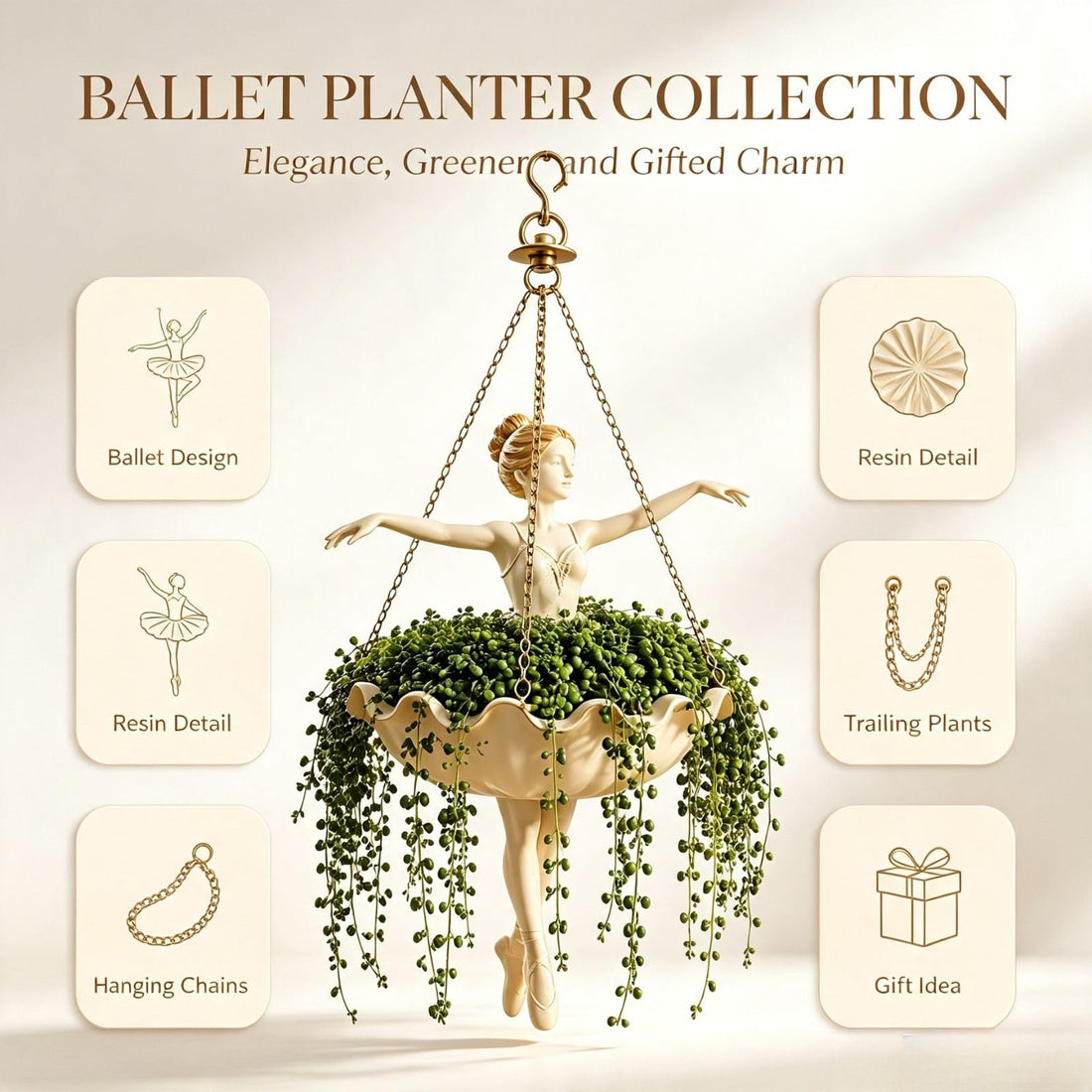Ballet Dancer Hanging Planter, Artistic Flower Pot for Indoor and Outdoor