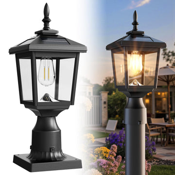 8.66 Inch Solar Post Cap Light, Stainless Steel Pedestal Globe Lamp
