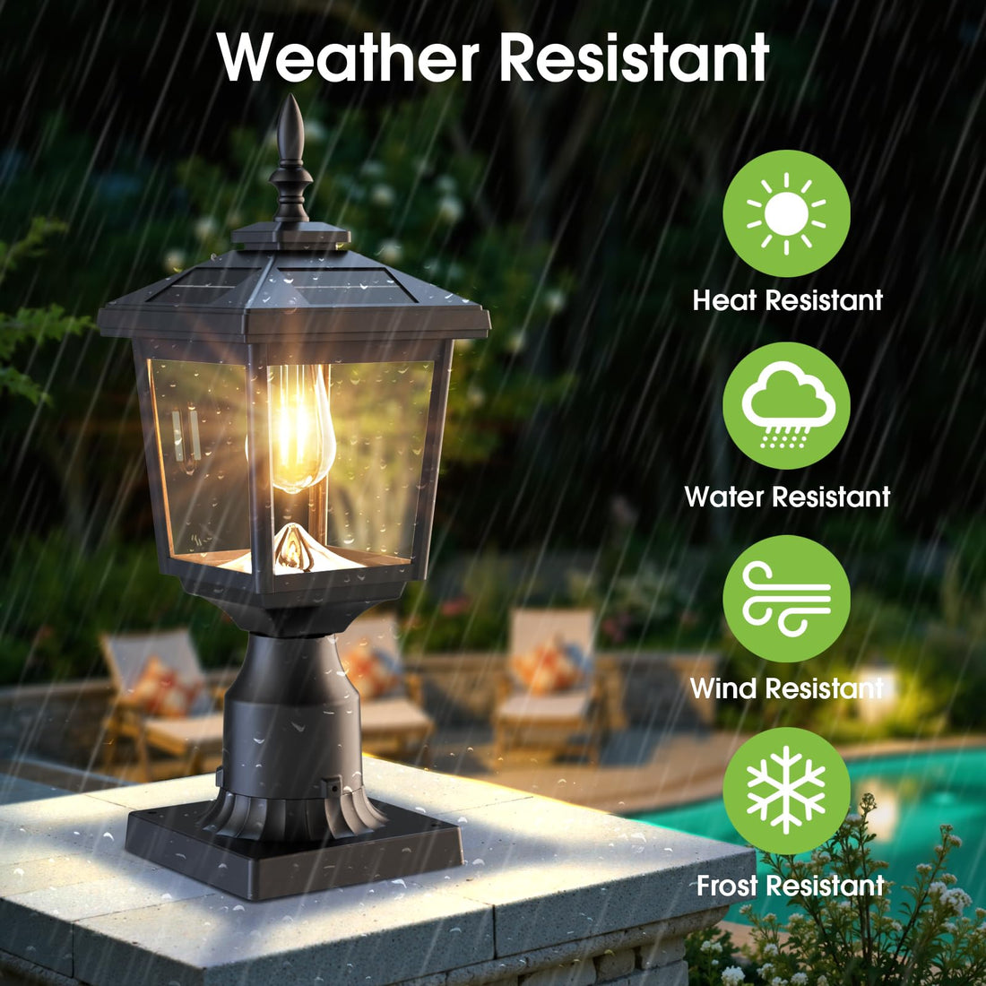 8.66 Inch Solar Post Cap Light, Stainless Steel Pedestal Globe Lamp