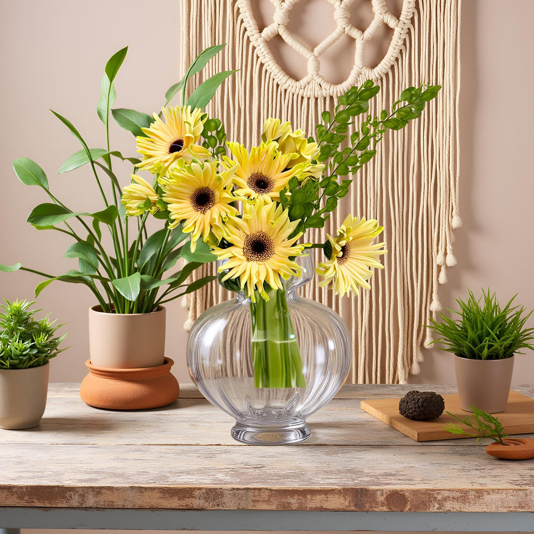 Large Clear Ribbed Glass Vase
