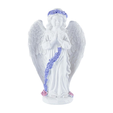 Guardian Angel Garden Statue with Purple Lavender Flowers