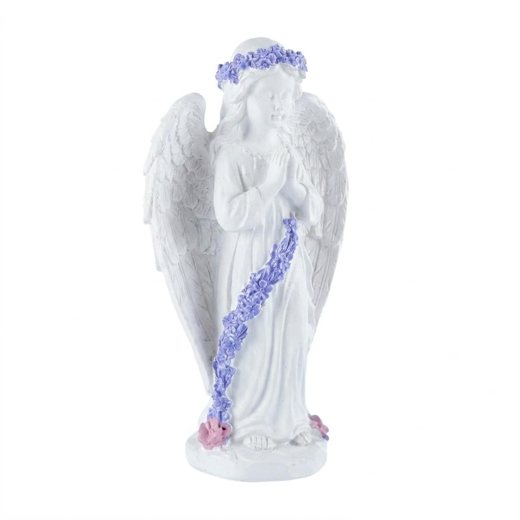 Guardian Angel Garden Statue with Purple Lavender Flowers