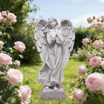 Praying Angel Garden Statue, Resin Memorial Figurine for Outdoor Decor