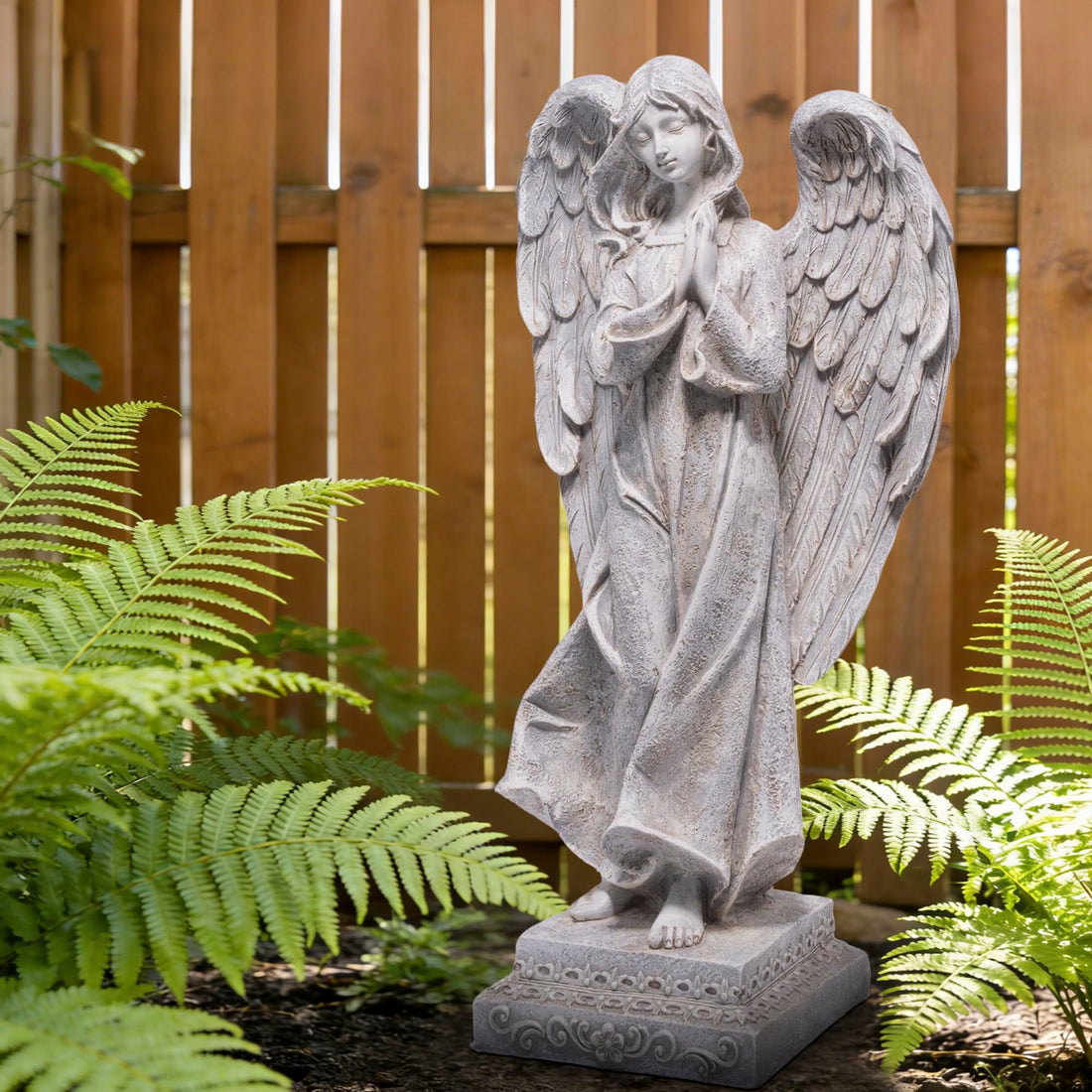Praying Angel Garden Statue, Resin Memorial Figurine for Outdoor Decor