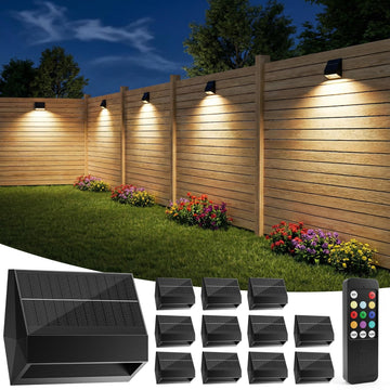 Solar Fence Lights, 100 Lumen, 9 Colors, 3 Modes with Remote