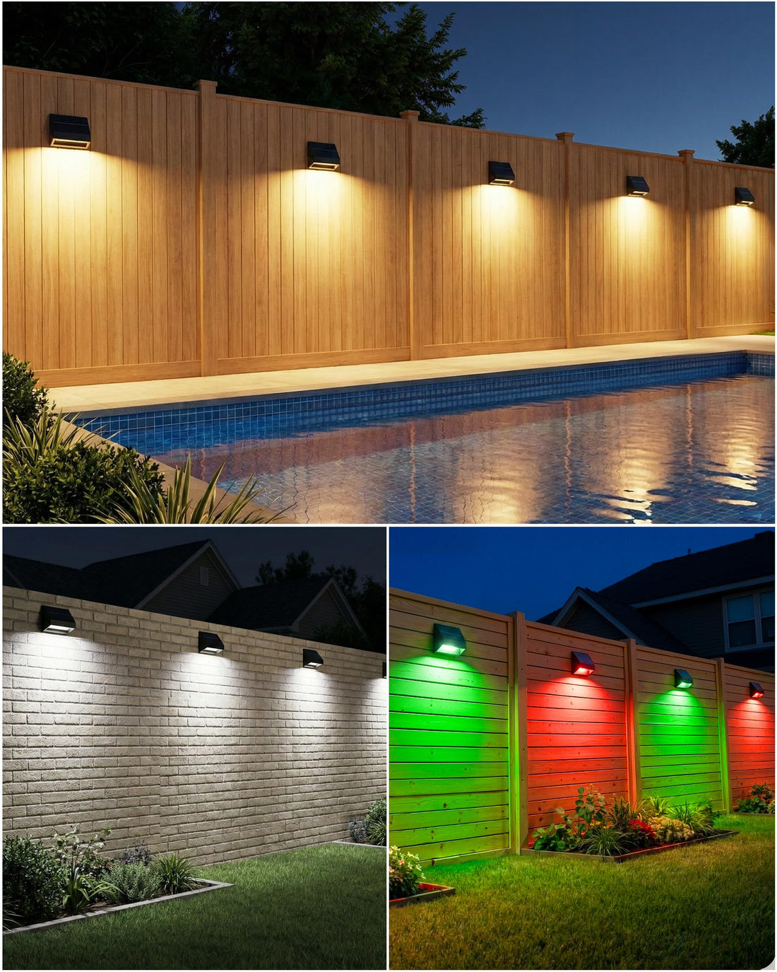 Solar Fence Lights, 100 Lumen, 9 Colors, 3 Modes with Remote