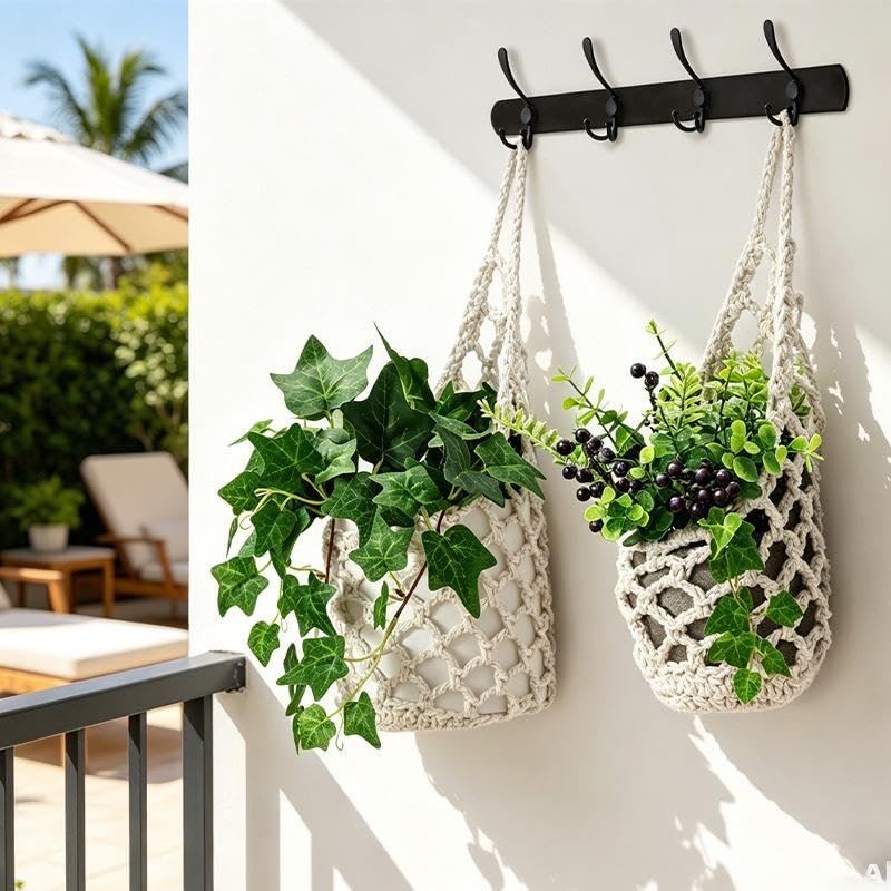 Macrame Wall Hanging Plant Holder, Boho Woven Cotton Rope Planter Basket