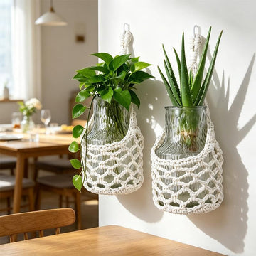Macrame Wall Hanging Plant Holder, Boho Woven Cotton Rope Planter Basket