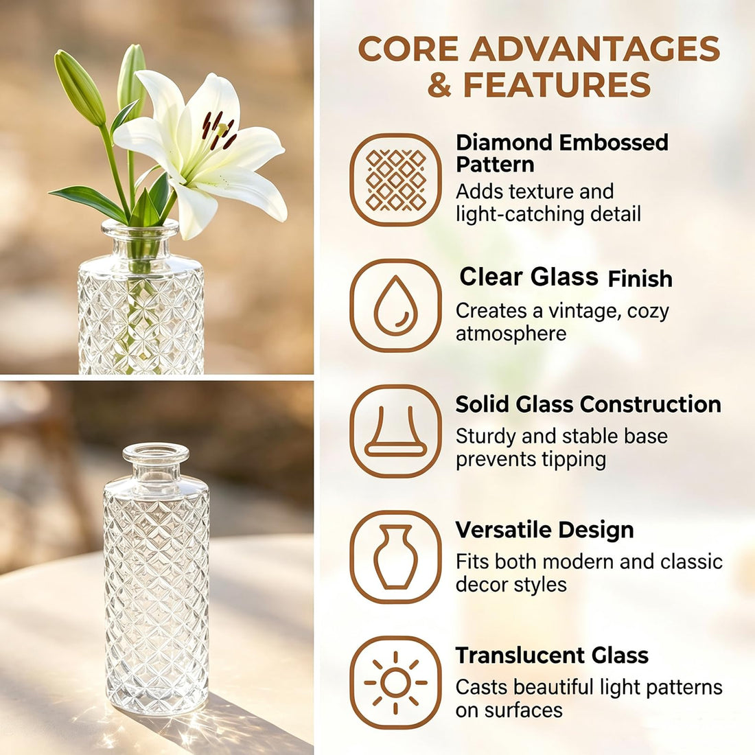Clear Glass Diamond Cut Bud Vase