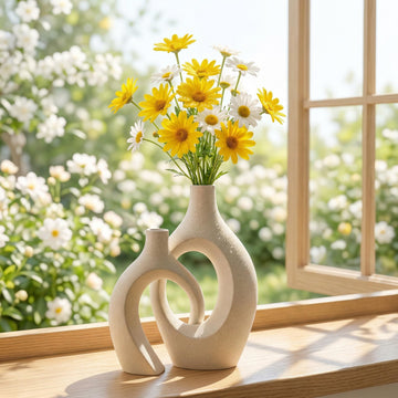 Extra Large Cream White Ceramic Vase Set of 2, Nordic Modern Style