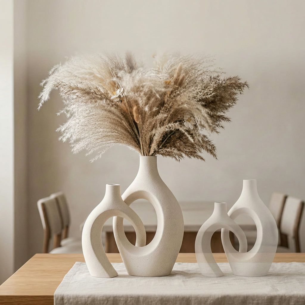 Extra Large Cream White Ceramic Vase Set of 2, Nordic Modern Style