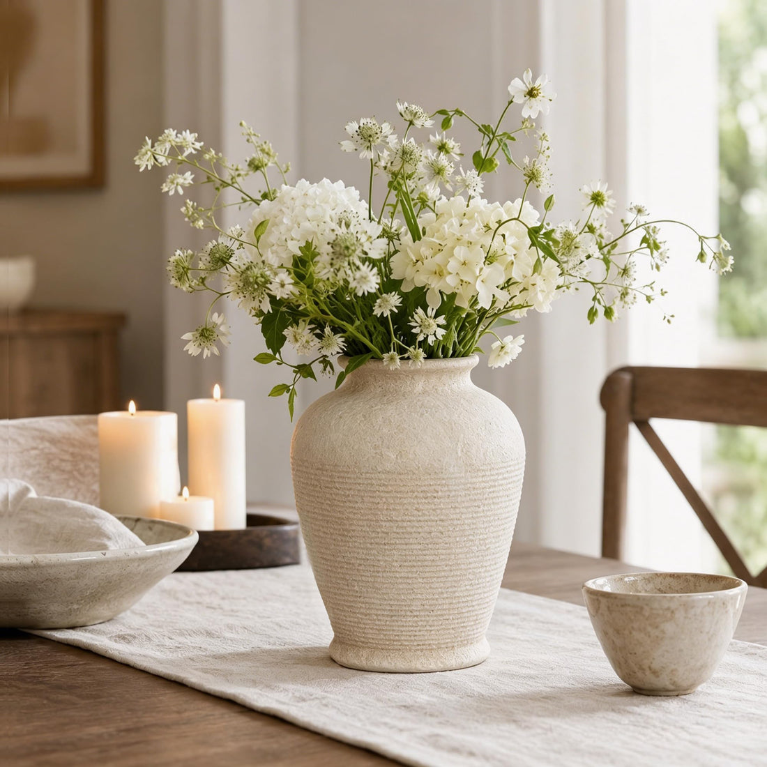 8.3 Inch Beige Ceramic Vase with Rustic Bottle Shape