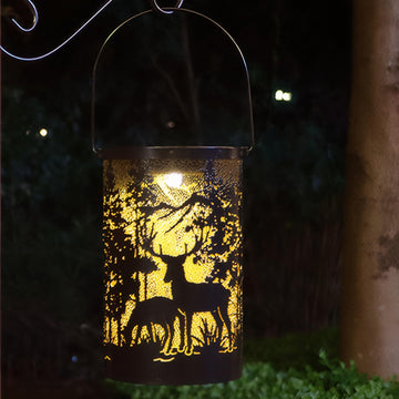Waterproof Metal Carved Solar Lanterns with LED, Halloween Hanging Lights