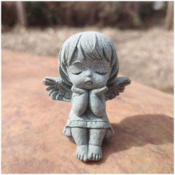 Little Angel Statue with Wings, 2.3 Inch Sandstone Mini Figurine