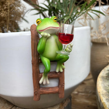 Whimsical Frog Garden Statue, Mini Resin Figurine for Fairy Garden Decor