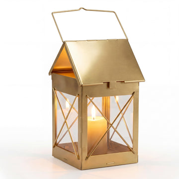 Vintage Brass Glass Lantern Candle Holder with Handle, Gold Hurricane Lantern