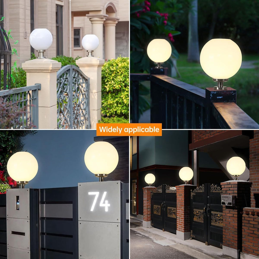 8.66 Inch Solar Post Cap Light, Stainless Steel Pedestal Globe Lamp, IP65