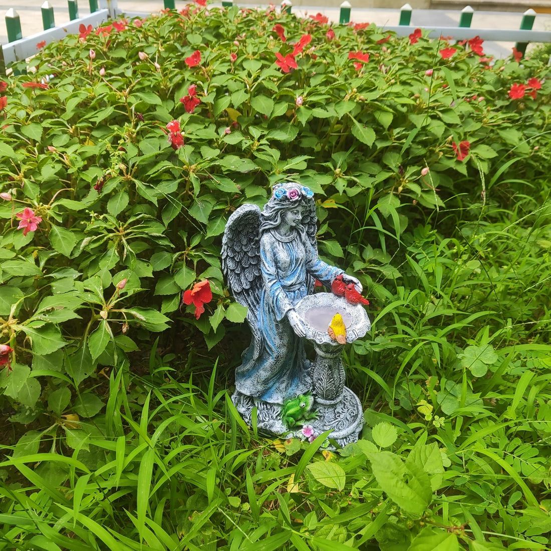 Solar Angel Statue Light with Color Changing Birdbath, 12 Inch Outdoor Garden Decor