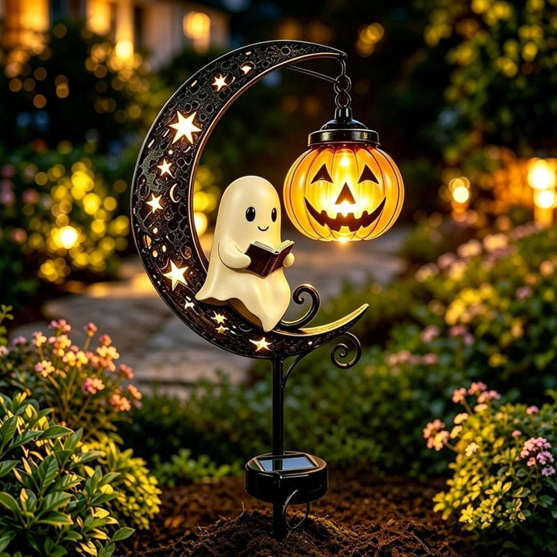 Halloween Garden Stake Light Set with Ghost, Pumpkin, and Moon Designs