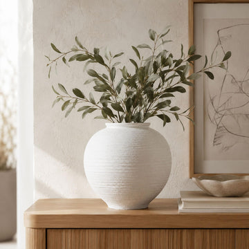 9 Inch Large White Ceramic Vase with Wide Opening