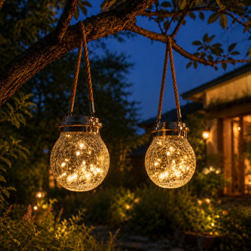 Cracked Glass Solar Hanging Lanterns 2-Pack