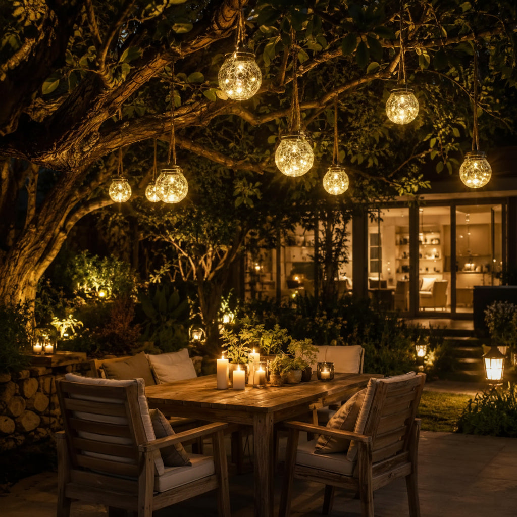 Cracked Glass Solar Hanging Lanterns 2-Pack