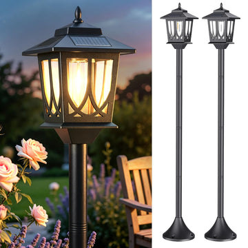 Solar Post Light 2-Pack, Warm White Dusk-to-Dawn Outdoor Lamp