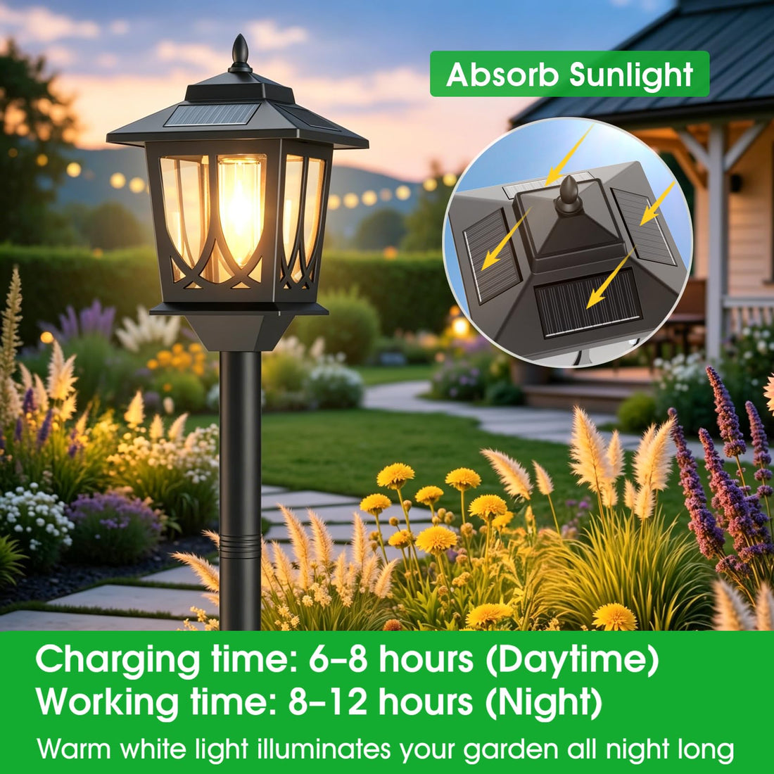 Solar Post Light 2-Pack, Warm White Dusk-to-Dawn Outdoor Lamp
