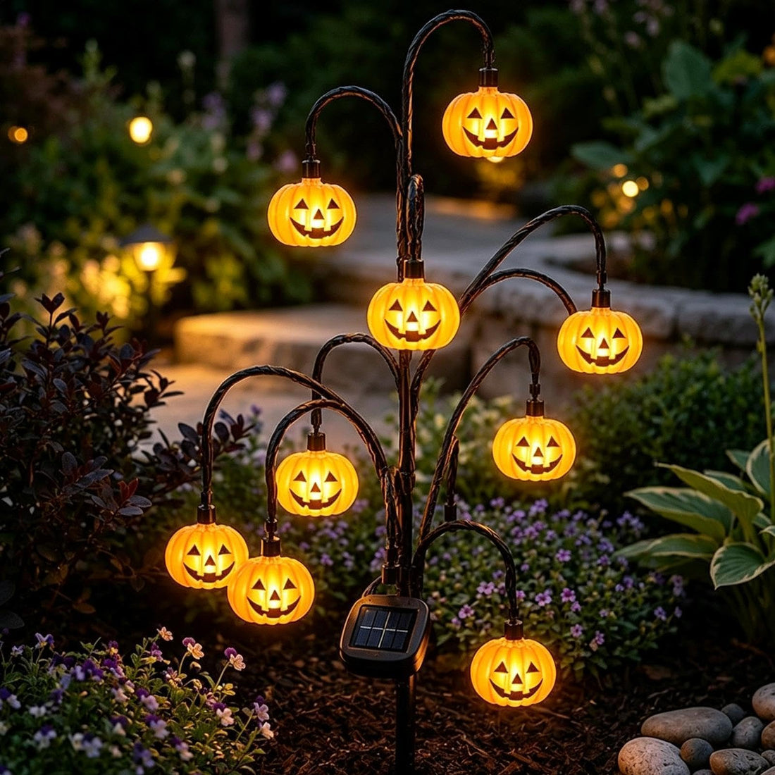 Solar Tree Stump Halloween Stake Light, Waterproof Warm Glow